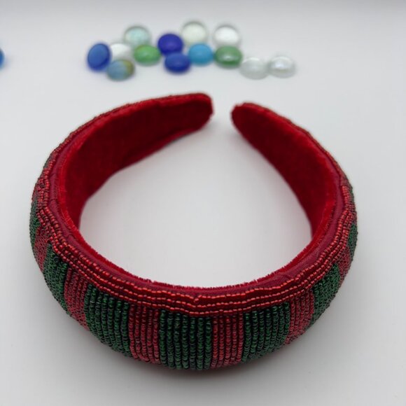 Handmade beaded headbands, Red and Green Vertical pattern - Picture 3 of 3